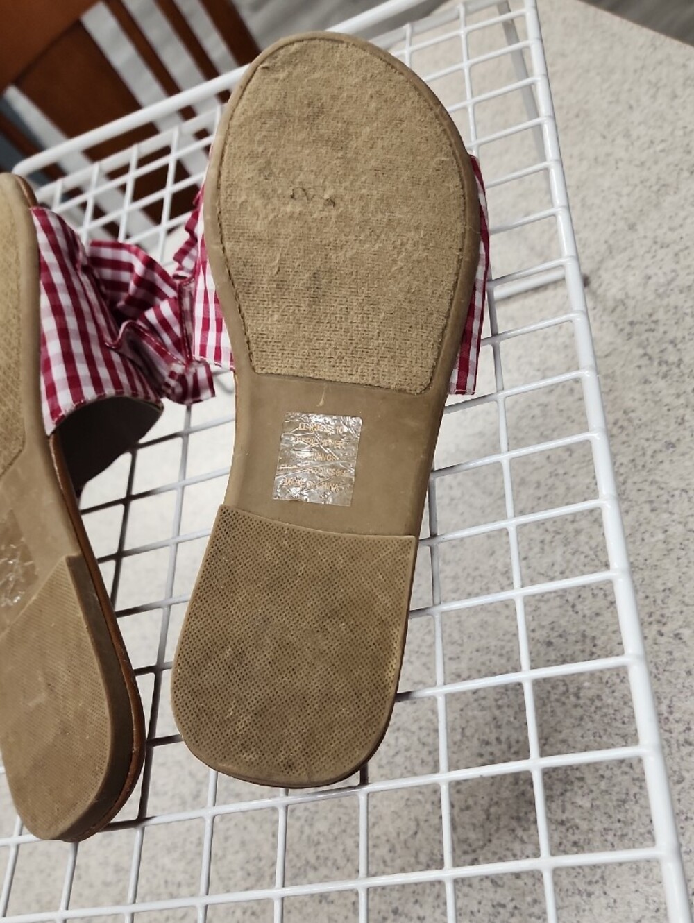 Women’s Red Gingham Ruffle Slide Sandals - Picture 4 of 6